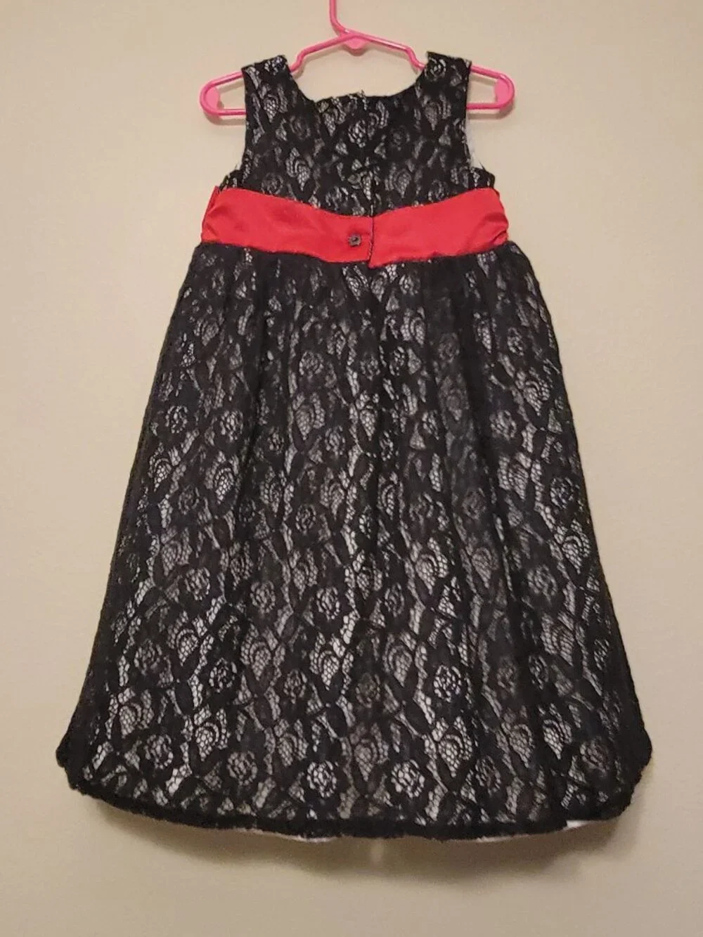 Heirlooms by Polly Flinders Girls 5T Black Lace Party Holiday Dress Red Bow